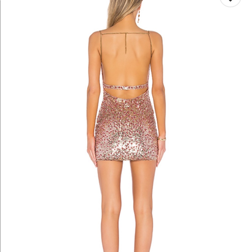 Rose gold open back mini dress